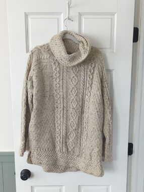 Aran Sweater Market Ireland Wool Cable Knit Turtleneck Sweater - Cream